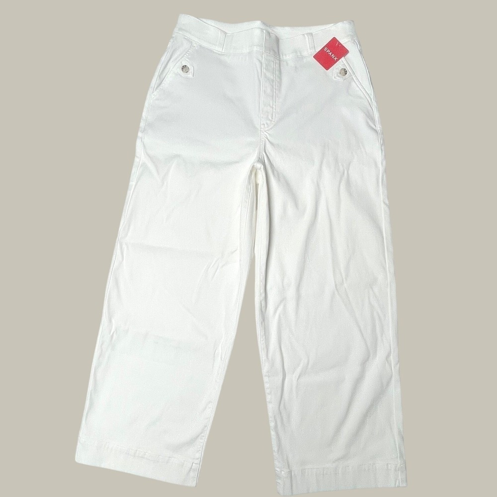 Spanx Stretch Twill Bright White Cropped Wide Leg Pants Women's XL - Picture 2 of 13